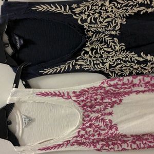 Two Lucky Brand L long tank tops embroidered